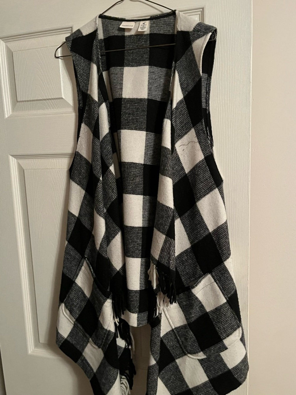 Westbound Black and White Buffalo Plaid Sleeveless Drape Vest